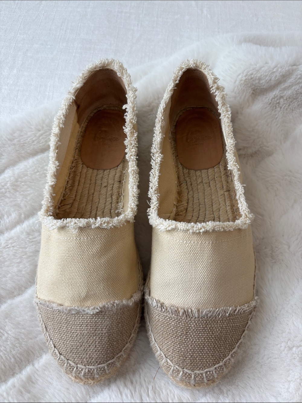 Castañer Casual Canvas Espadrille Flats in Cream Tan